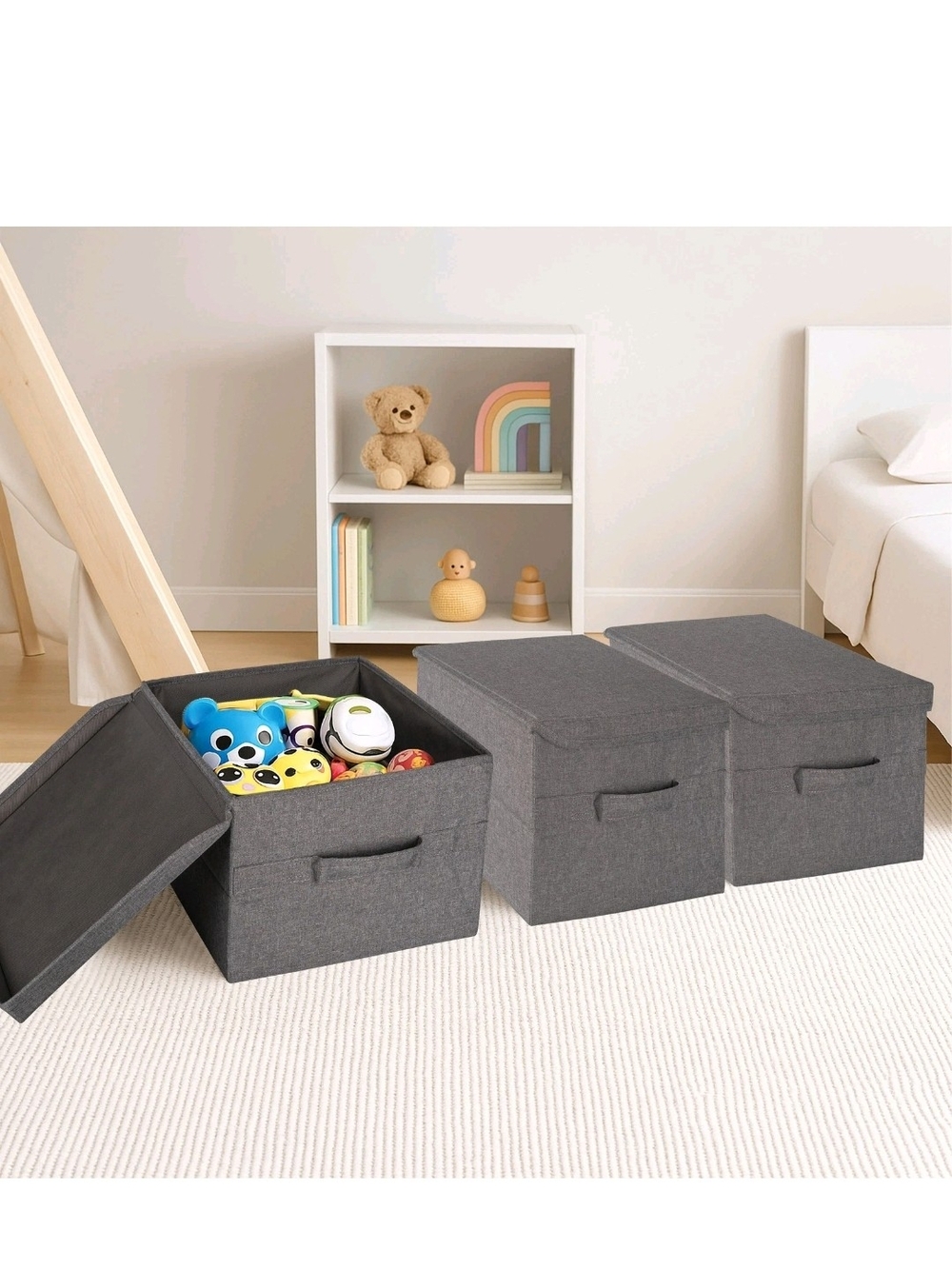 Allspace Collapsible Fabric Storage Organizer, 3 Pack Gray 15.5"Lx11.3"Wx8.7"H - Picture 2 of 9